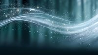 Abstract flowing waves with sparkling particles and light effects on dark teal background for digital design and modern technology concepts.