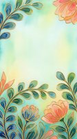 Watercolor floral border frame with gold outline, pink blooms and teal leaves on soft gradient background for cards and invitations.