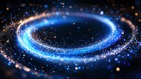Glowing blue spiral ring with sparkling particles and light effects against dark background creates magical cosmic atmosphere for fantasy designs.