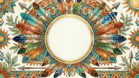 Ornamental mandala frame with feathers, leaves, and geometric patterns in warm earth tones. Isolated circular border design ready for text, invitations, and decorative projects.