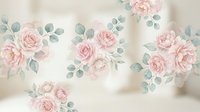 Soft pink roses with eucalyptus leaves on cream background. Romantic floral pattern for wedding invitations, feminine decor, scrapbooking projects.