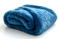 Soft folded plush blanket in deep ocean blue color on white background, cozy fleece throw with luxurious texture isolated for home decor and comfort designs.