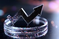 Glittering black arrow showing upward trend on glass surface with pink bokeh background, representing financial growth and business success in modern style.