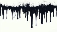Black paint drips flowing downward on white background, creating dramatic contrast pattern for graphic design projects and creative layouts.