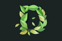 Green and yellow leaves arranged in circular wreath pattern on dark background, natural botanical design element for eco-friendly branding and seasonal decoration.