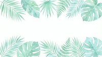 Tropical foliage border with watercolor palm and monstera leaves on white background, isolated design element for invitations, cards, and web graphics.
