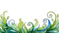 Decorative floral border with swirling green and blue leaves on white background for spring design projects and nature-themed graphics.