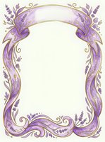Ornate lavender floral frame with gold accents and swirling botanical elements on white background, isolated and ready for design use on invitations, cards, and posters.