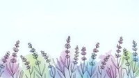 Watercolor lavender flowers in pastel purple, blue and green tones on white background for botanical design projects and aromatherapy themes.