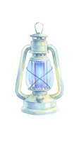 Vintage oil lantern with glowing purple light, isolated on white background. Watercolor illustration suitable for design projects, home decor, camping themes, and nostalgic artwork applications.