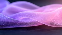 Magical aurora-like waves in purple and pink colors with sparkling particles flowing over dark water surface create dreamy atmospheric background.