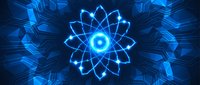 Glowing blue mandala flower with luminous petals and radiant center on dark background for meditation, spiritual design, and digital art projects.