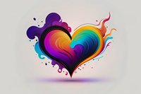 Vibrant rainbow heart with dynamic fluid splashes and swirls in gradient colors perfect for love themed designs, pride month celebrations, or modern romantic projects.