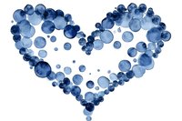 Watercolor blue circles forming heart shape on white background. Hand-drawn romantic design for wedding invitations, Valentine's Day cards, love themes.