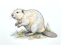 Beaver illustration with watercolor and ink technique, isolated on white background, suitable for educational materials, children's books, wildlife design projects, and nature-themed graphics.