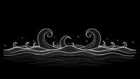 Hand-drawn ocean waves with decorative swirls and splashes on black background. Elegant line art water elements for nautical designs and marine themes.