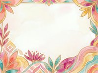 Ornamental floral frame with colorful leaves and decorative elements on cream background, isolated and ready for design use on cards, invitations, posters, and digital projects.