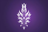 Elegant white floral damask ornament on purple gradient background, symmetrical decorative element with curved leaves and flourishes for luxury branding and design.