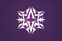 White geometric snowflake star shape with sharp angular points and tribal style elements on deep purple background, isolated design element for winter themes.