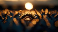 Glowing ferrofluid with magnetic spikes creating mesmerizing patterns in warm golden light with bokeh effects for science and technology concepts.