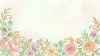 Soft watercolor floral border with pastel roses, peonies, and green leaves on a light background, perfect for cards and invitations.