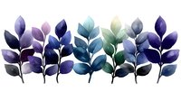 Watercolor botanical leaves in purple blue and green tones isolated on white background for modern home decor and nature-inspired design projects.