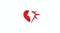 Red broken heart with sharp geometric fragments on white background, minimalist design for relationship breakup and heartbreak concepts.