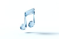 Transparent glass musical note symbol on white background, representing sound, melody, and audio entertainment.