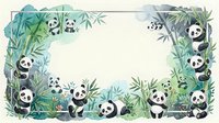 Watercolor frame with cute pandas and bamboo, soft green tones, copy space in center for text, great for cards, invitations, and prints.