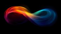 Vibrant rainbow-colored infinity symbol with flowing smoke effect on black background, featuring smooth gradient transitions from red to blue tones for modern design projects.