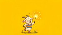 Young boy with blonde hair and light skin tone wearing blue shorts, holding a sparkler with bright sparkling effects against vibrant yellow background for celebrations and festive occasions.
