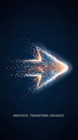 Digital arrow with glowing particles and circuit patterns on dark background representing innovation, technology advancement and digital transformation.