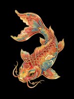 Ornamental koi fish with intricate gold, red, and teal patterns, isolated on transparent background. Ready for t-shirt designs, stickers, clipart, sublimation, and print-on-demand products.