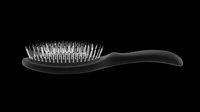 Paddle hair brush with black handle and metallic bristles, isolated on transparent background, ready for clipart, t-shirt design, print-on-demand, sublimation, and sticker applications.