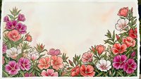 Watercolor floral border with pink, red, and white blooms on a soft cream background, perfect for greeting cards, invitations, and stationery.