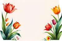 Elegant floral frame with vibrant spring tulips and green leaves on light background, perfect for wedding invitations, greeting cards and seasonal designs.