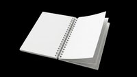 Open spiral notebook with blank pages isolated on transparent background, ready for design use on t-shirts, stickers, clipart, and print-on-demand products.