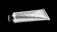 Silver metallic tube with black cap, isolated on transparent background. Ready for stickers, print on demand, T-shirt design, clipart, and sublimation use.