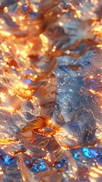 Magical abstract background with glowing orange and blue bokeh lights reflecting on crumpled metallic surface. Perfect for festive designs, luxury presentations and modern digital art projects.