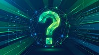 Glowing green question mark in digital network sphere with circuit board patterns and light rays on dark blue tech background for business concepts.