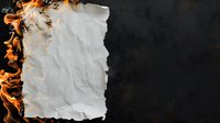 Burning white crumpled paper with bright orange flames against dark textured background, dramatic lighting effect creates mysterious atmosphere for creative design projects.