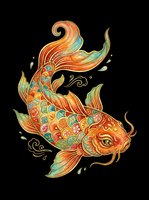 Ornamental koi fish with flowing fins in warm orange, gold, and turquoise tones, isolated on transparent background. Ready for t-shirts, stickers, clipart, and print-on-demand designs.
