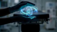 Protective hands surrounding glowing holographic kidneys with digital health data visualization in modern medical technology environment.