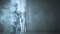 Ethereal female figure emerging from swirling smoke and mist against dark background, suitable for supernatural, horror, and mystical design projects.