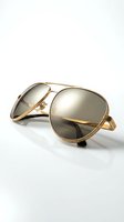Pair of gold-framed aviator sunglasses with mirrored lenses isolated on white background, suitable for fashion and accessory design projects.