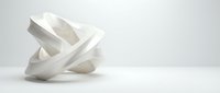 Abstract white sculptural form with flowing curved ribbons creating dynamic movement on clean minimalist background for modern design projects.
