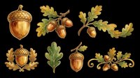 Acorn and oak leaf botanical illustrations isolated on transparent background. Ready for clipart, t-shirt design, stickers, print-on-demand products, and sublimation projects.