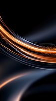 Dynamic curved light trails with glowing orange streaks and sparkles against dark background, creating modern abstract design for technology concepts.