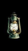 Vintage green oil lantern with brass accents, isolated on transparent background. Ready for t-shirt designs, clipart, stickers, print-on-demand products, and sublimation projects.