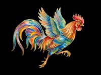 Colorful rooster with spread wings, watercolor style, isolated on transparent background. Great for t-shirt design, stickers, clipart, sublimation, and print on demand.